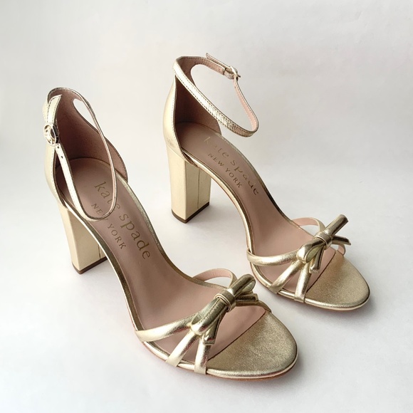Kate Spade Flamenco Gold Leather Block High Heel Sandals Ankle Strap Heels 9.5 - Picture 10 of 14